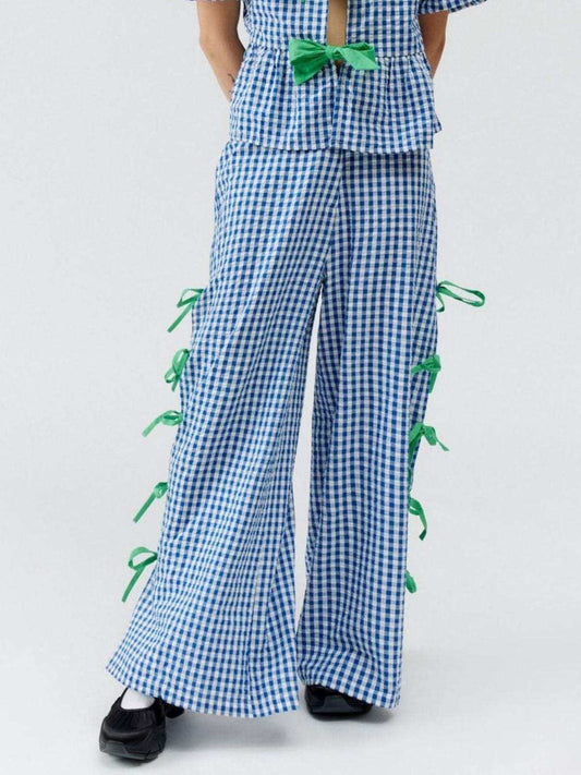 Side Tied Plaid Pants - Trendsi - Flyclothing LLC