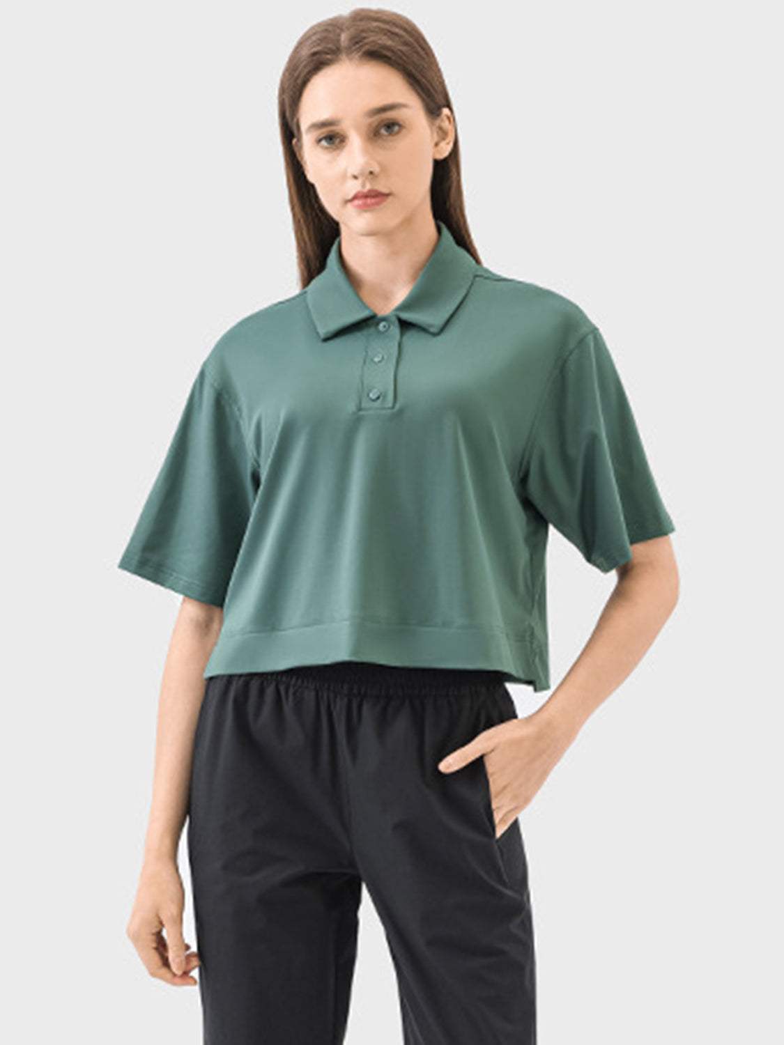 Half Button Short Sleeve Active T-Shirt - Trendsi - Flyclothing LLC
