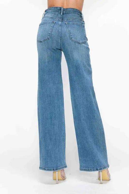 bytos Full Size High Rise Wide Leg Jeans with Pockets - Trendsi - Flyclothing LLC