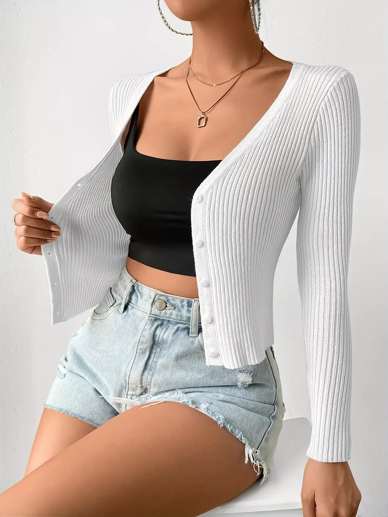 Ribbed Knit Button-Up Cardigan - Trendsi - Flyclothing LLC
