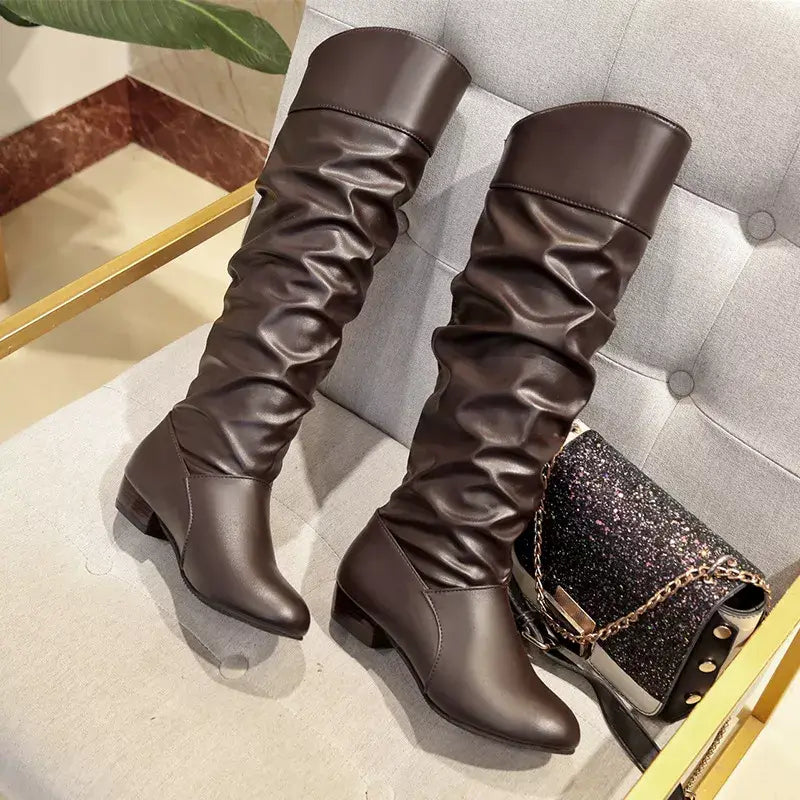 Slouch Block Heel Boots - Trendsi - Flyclothing LLC