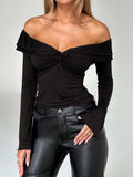Devine Twisted Ruffled Off-Shoulder Long Sleeve T-Shirt - Trendsi - Flyclothing LLC