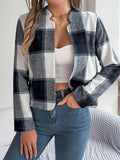 Plaid Open Front Long Sleeve Jacket - Trendsi - Flyclothing LLC