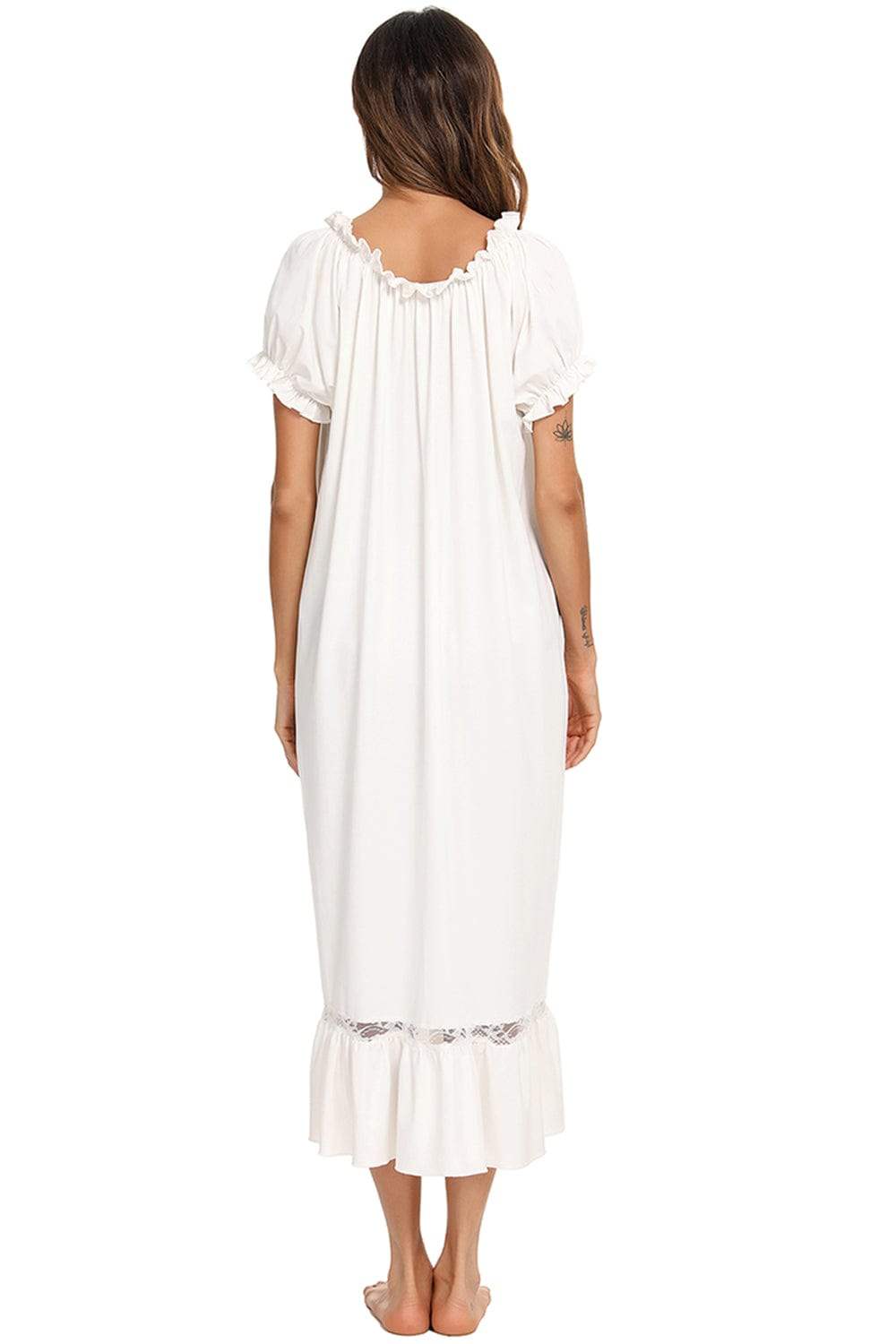Lace Detail Short Sleeve Lounge Dress - Trendsi - Flyclothing LLC