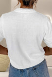 Button Up Round Neck Short Sleeve Knit Top - Trendsi - Flyclothing LLC