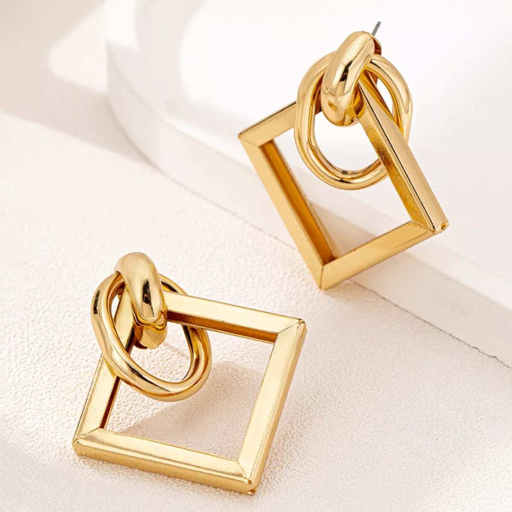 18K Gold-Plated Geometric Square Hoop Earrings - Trendsi - Flyclothing LLC