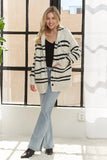 ADORA Horizontal Stripes Hoodie Cardigan - Trendsi
