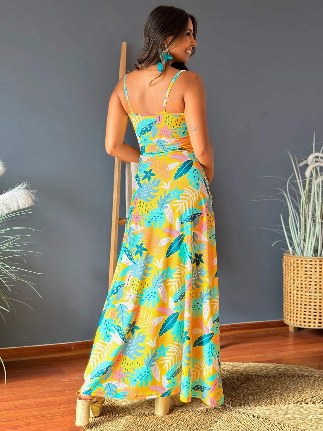 Twisted Printed V-Neck Cami Dress - Trendsi - Flyclothing LLC