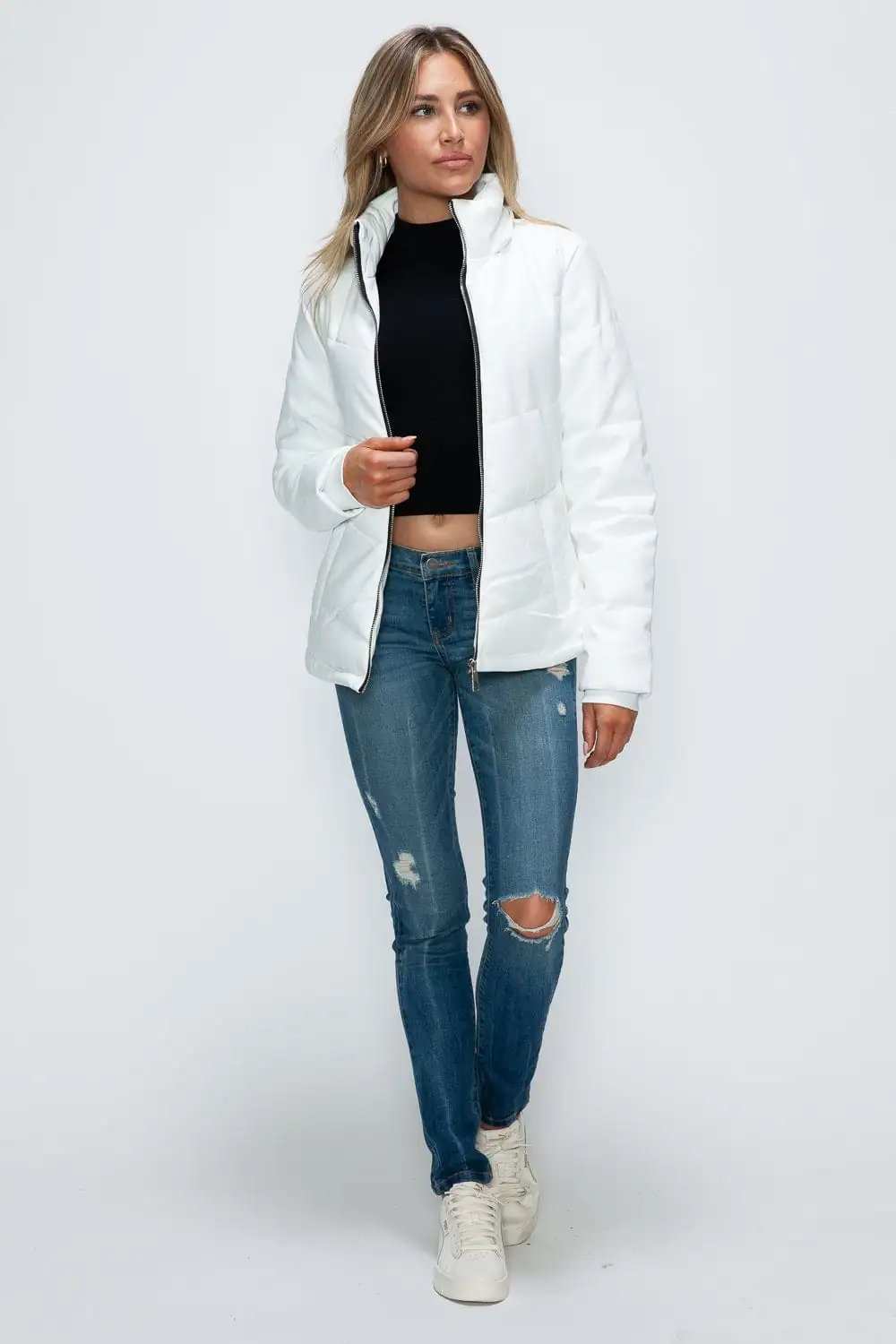 How Dare U Pocketed Zip Up Puffer Jacket with Removable Hood - Trendsi - Flyclothing LLC