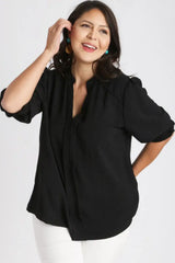 Umgee Full Size Split Neck Boxy Cut Top with Piping Details Plus Size - Trendsi - Flyclothing LLC