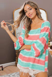BiBi Stripe Printed Bubble Woven Balloon Sleeves Top - Trendsi - Flyclothing LLC