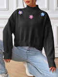 Flower Turtleneck Long Sleeve Sweater - Trendsi - Flyclothing LLC