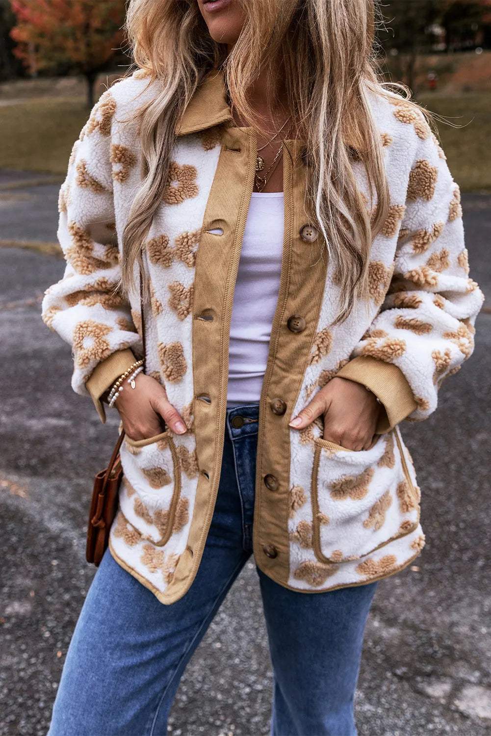 Flower Button Up Long Sleeve Jacket - Trendsi - Flyclothing LLC