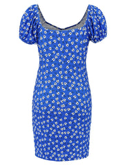 Printed V-Neck Short Sleeve Mini Dress - Trendsi