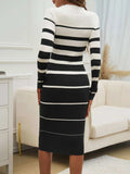 Color Block Round Neck Long Sleeve Midi Dress - Trendsi - Flyclothing LLC