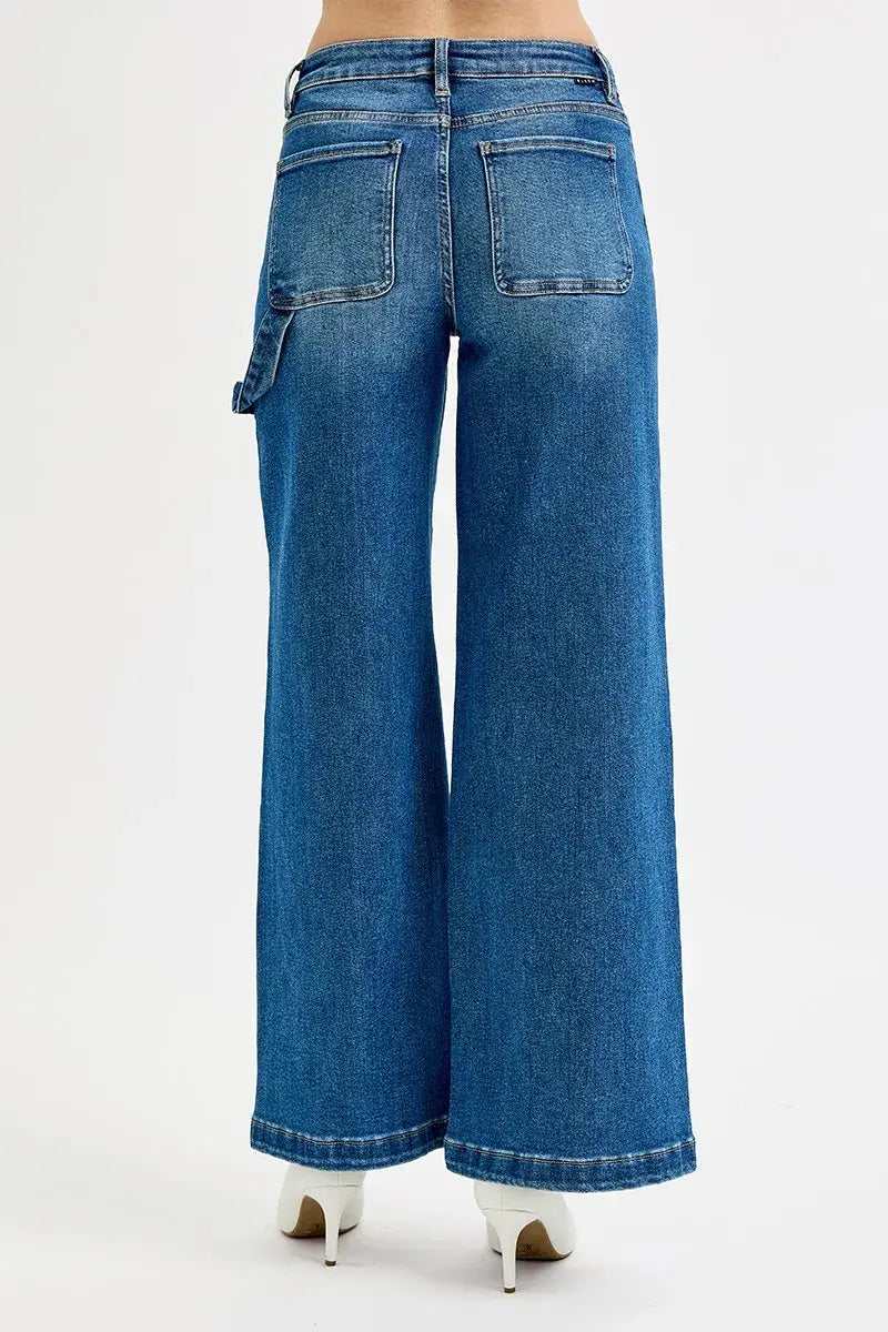 RISEN Full Size High Rise Wide Leg Patch Detailed Jeans Plus Size - Trendsi - Flyclothing LLC