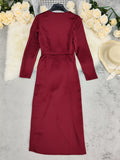 Surplice Satin Long Sleeve Dress - Trendsi - Flyclothing LLC