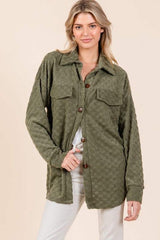 BOMBOM Checkered Button Down Dropped Shoulder Shacket - Trendsi - Flyclothing LLC
