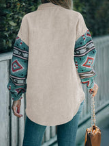 Perfee Pocketed Geometric Collared Neck Shacket - Trendsi - Flyclothing LLC