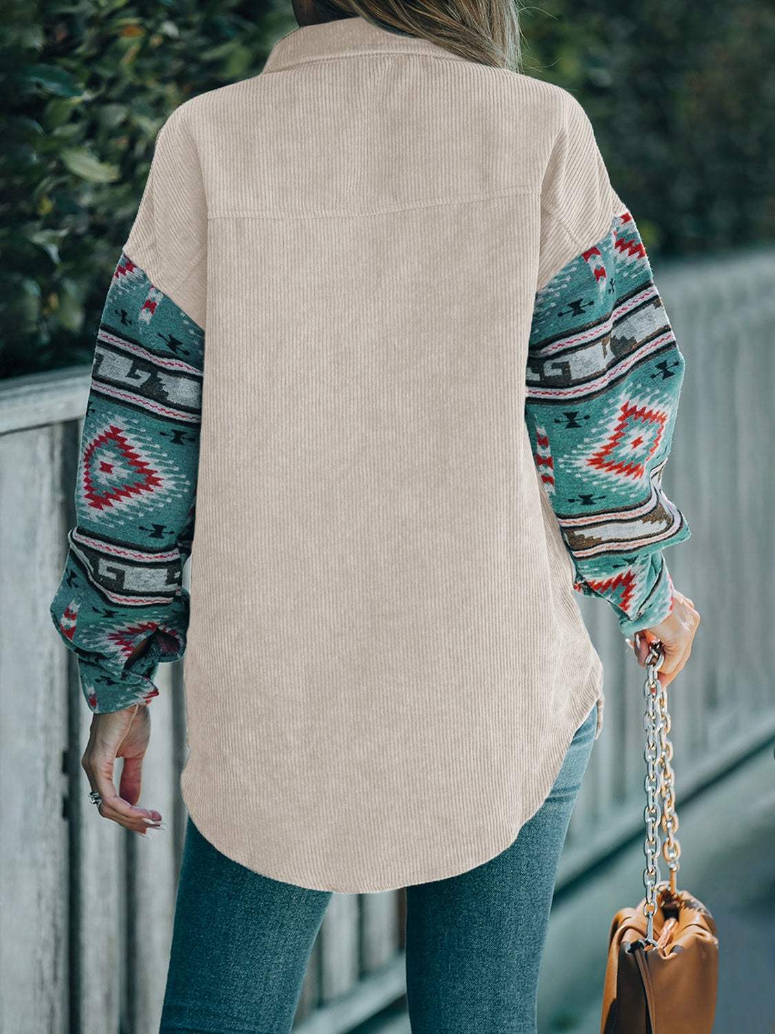 Perfee Pocketed Geometric Collared Neck Shacket - Trendsi - Flyclothing LLC