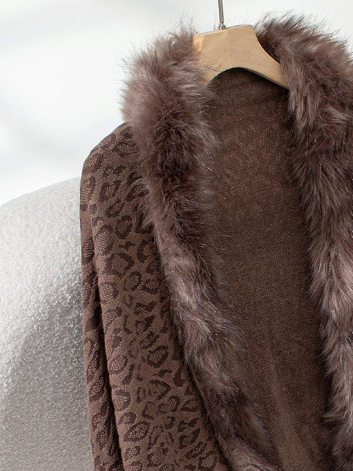 Fringe Leopard Open Front Long Sleeve Poncho - Trendsi - Flyclothing LLC