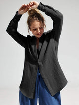 Textured Collared Neck Long Sleeve Shirt - Trendsi - Flyclothing LLC