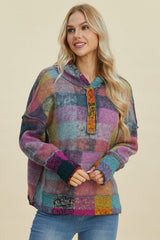 Double Take Full Size Plaid Dropped Shoulder Hoodie - Trendsi