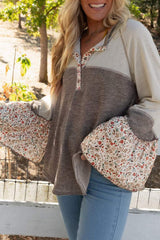 Floral Half Button Long Sleeve T-Shirt - Trendsi - Flyclothing LLC