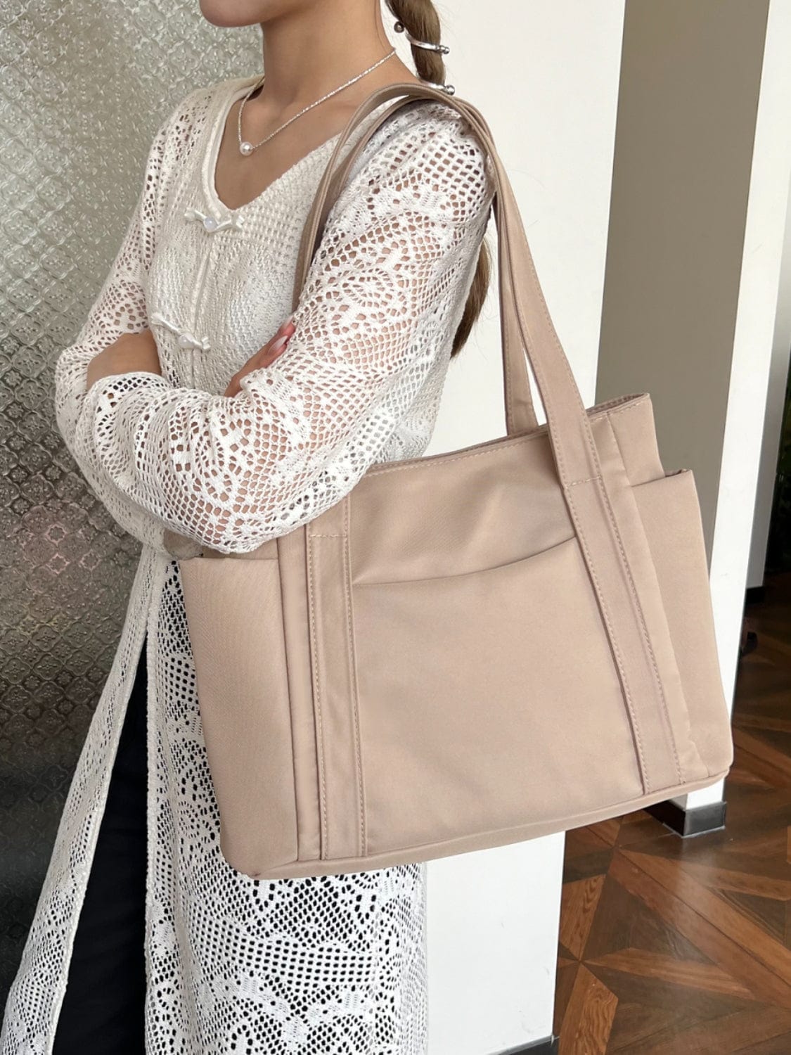 Oxford Cloth Tote Bag with Zipper - Trendsi