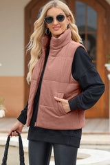 Pocketed Zip Up Turtleneck Vest Coat - Trendsi - Flyclothing LLC