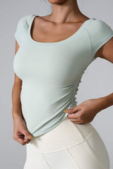 Round Neck Short Sleeve Active T-Shirt - Trendsi - Flyclothing LLC