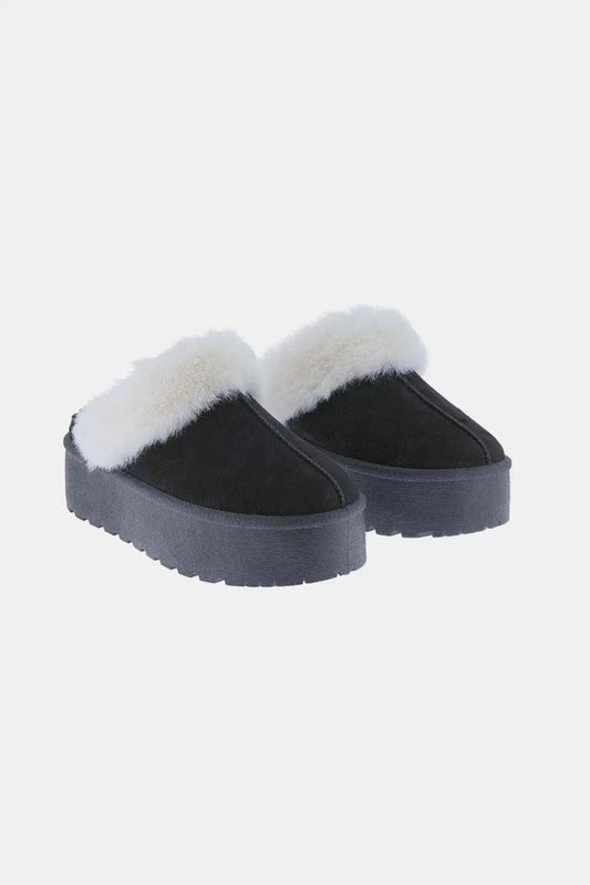 Weeboo Thick Bottom Fur Trim Snow Slippers - Trendsi - Flyclothing LLC