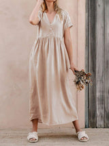 V-Neck Short Sleeve Midi Dress - Trendsi - Flyclothing LLC