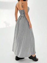 Striped Strapless Casual Maxi Dress - Trendsi - Flyclothing LLC