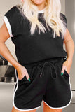 Contrast Trim Round Neck Top and Shorts Set - Trendsi - Flyclothing LLC