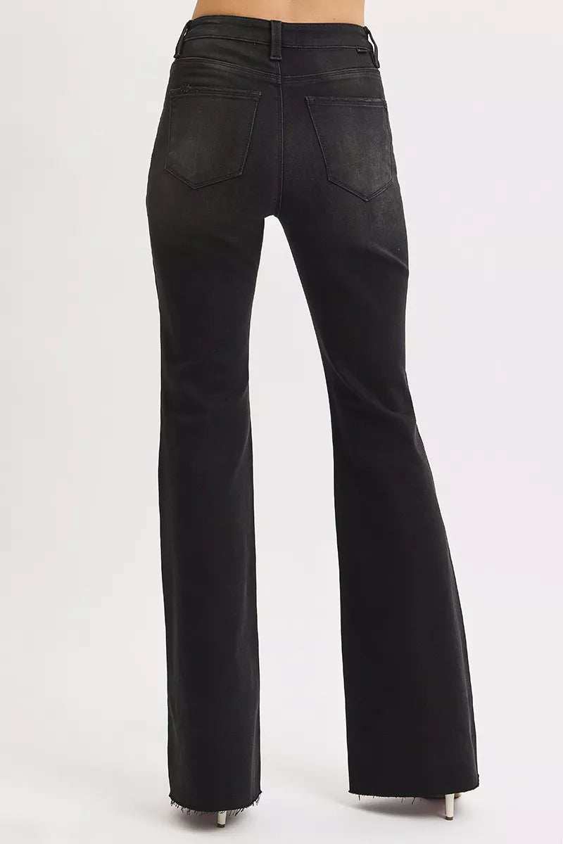 RISEN Full Size High Rise Flare Raw Cut Hem Jeans Plus Size - Trendsi - Flyclothing LLC