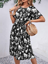 Printed Round Neck Short Sleeve Dress - Trendsi - Flyclothing LLC