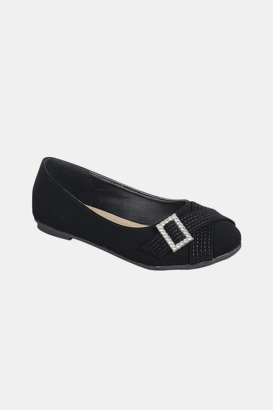 Forever Link Slip On Rhinestone Buckle Ballet Flats - Trendsi