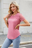 Smocked Round Neck Short Sleeve T-Shirt - Trendsi