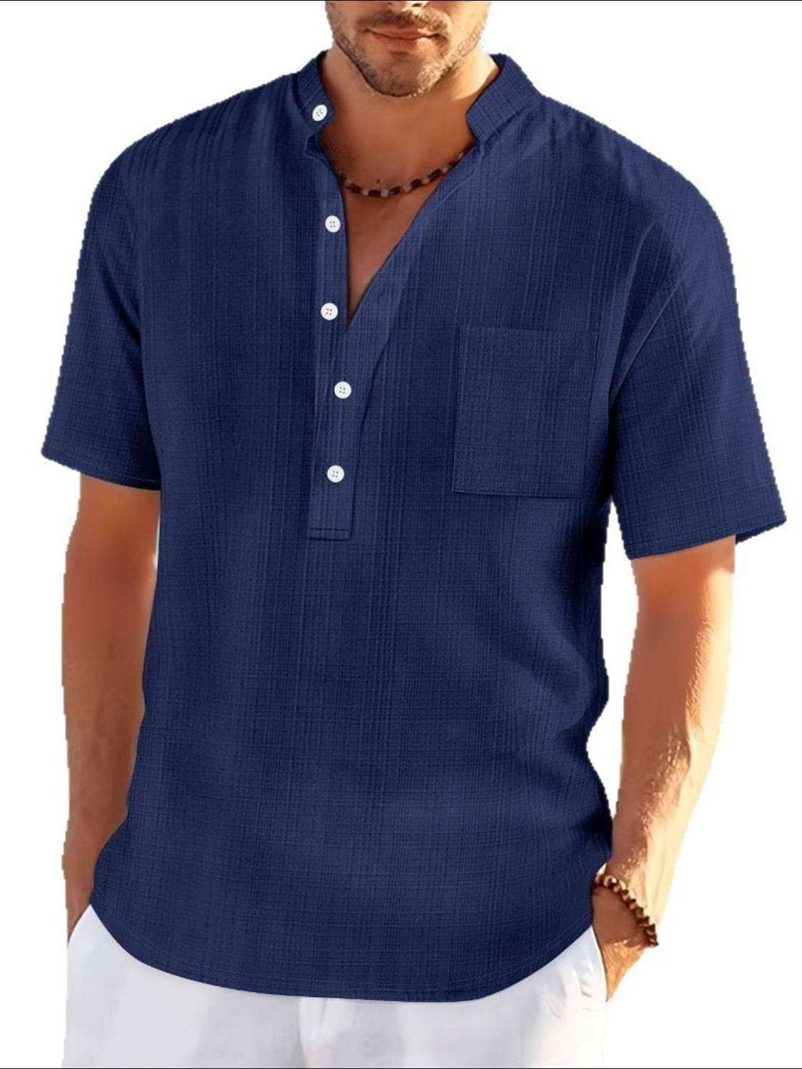 Men's Full Size Half Button Short Sleeve Polo Plus Size - Trendsi - Flyclothing LLC