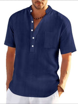 Men's Full Size Half Button Short Sleeve Polo Plus Size - Trendsi - Flyclothing LLC