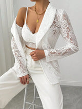 Lace Lapel Collar Long Sleeve Blazer - Trendsi - Flyclothing LLC