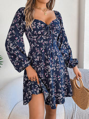 Printed Sweetheart Neck Balloon Sleeve Mini Dress - Trendsi