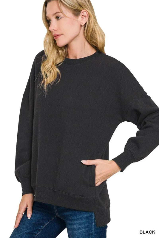 Zenana Full Size Fleece Hi-low Boyfriend Sweatshirts with Pockets Plus Size - Trendsi - Flyclothing LLC