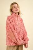 VERY J Fuzzy Fleece Half Zip Cable Pattern Sweatshirt - Trendsi