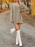 V-Neck Dropped Shoulder Sweater Dress - Trendsi
