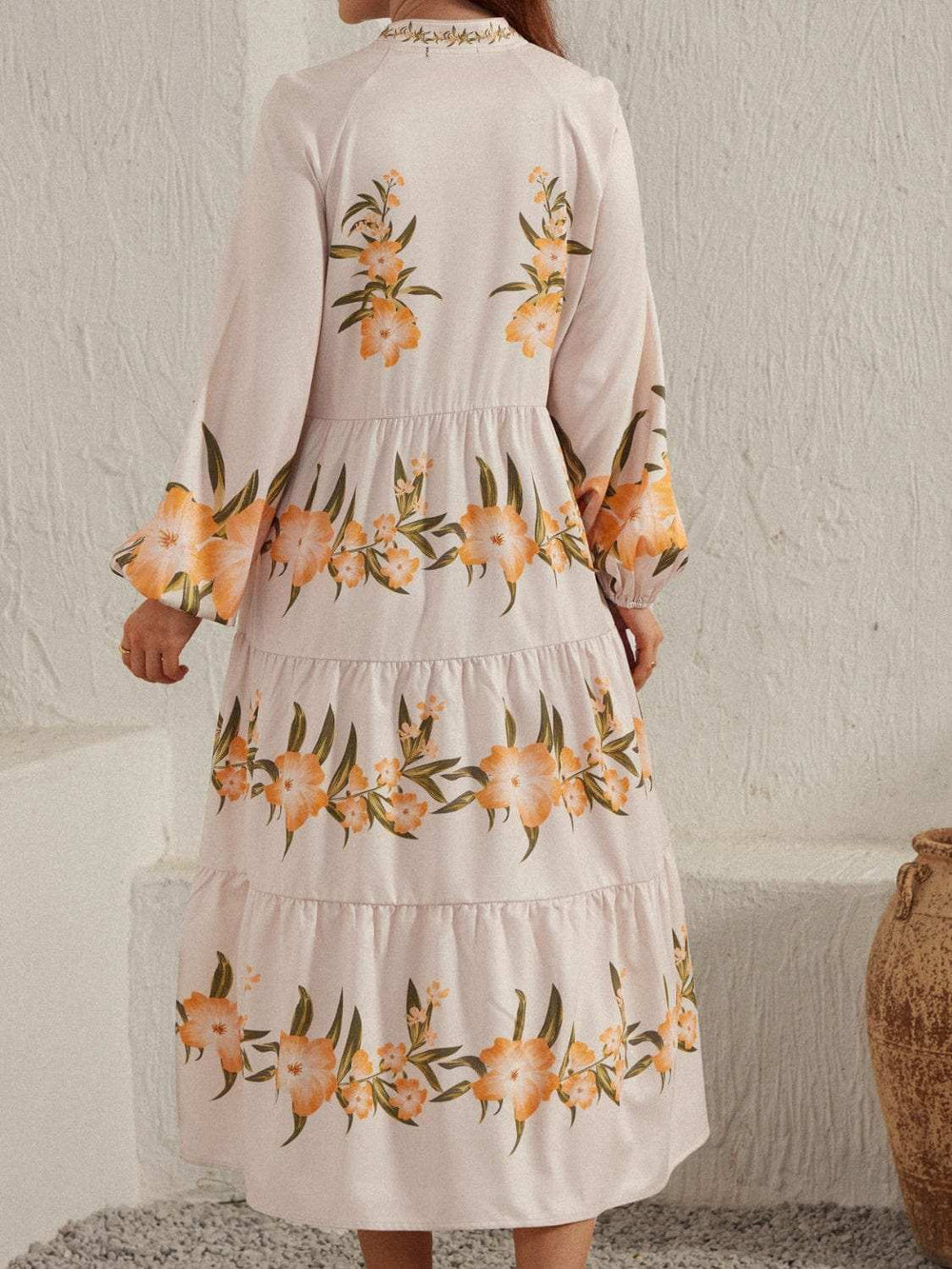 Printed Long Sleeve Midi Dress - Trendsi - Flyclothing LLC