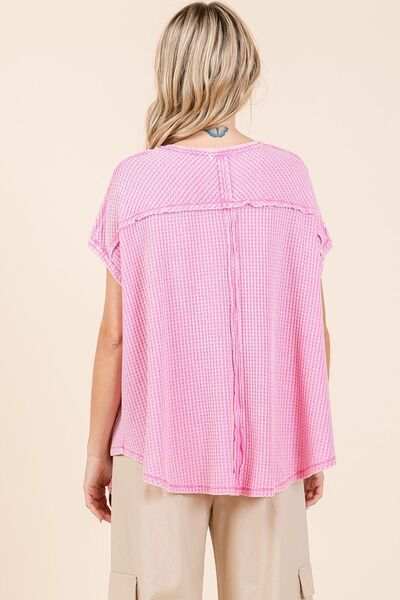 Mittoshop Mineral Wash Waffle Knit Pointed Hem Oversized Top - Trendsi - Flyclothing LLC