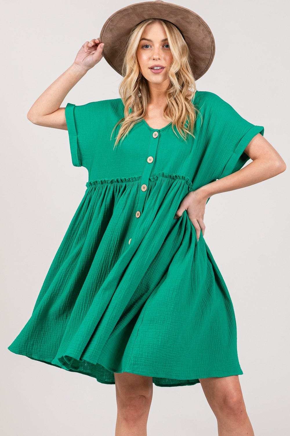 SAGE + FIG Full Size Button Up Short Sleeve Dress - Trendsi - Flyclothing LLC