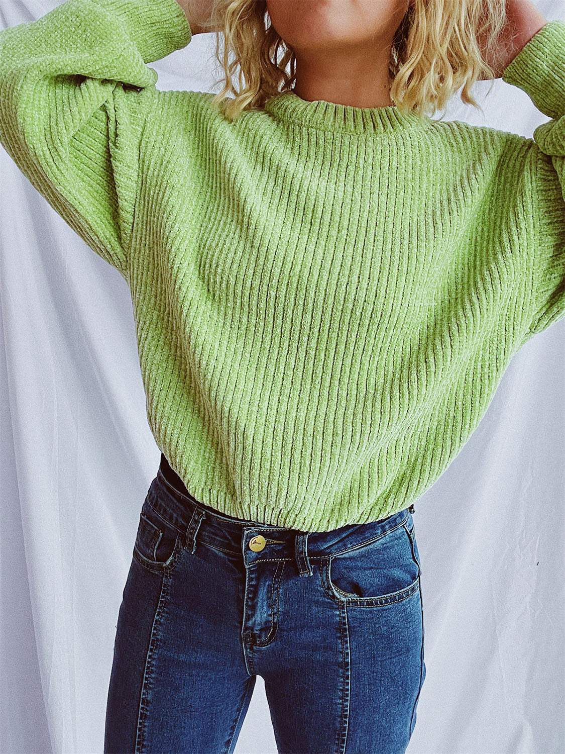 Round Neck Dropped Shoulder Long Sleeve Sweater - Trendsi - Flyclothing LLC